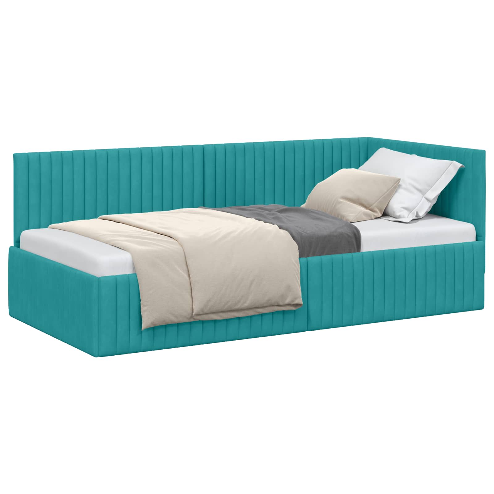Eckbettgestell mit Kopfteil Türkis 90 cm x 200 cm Samt