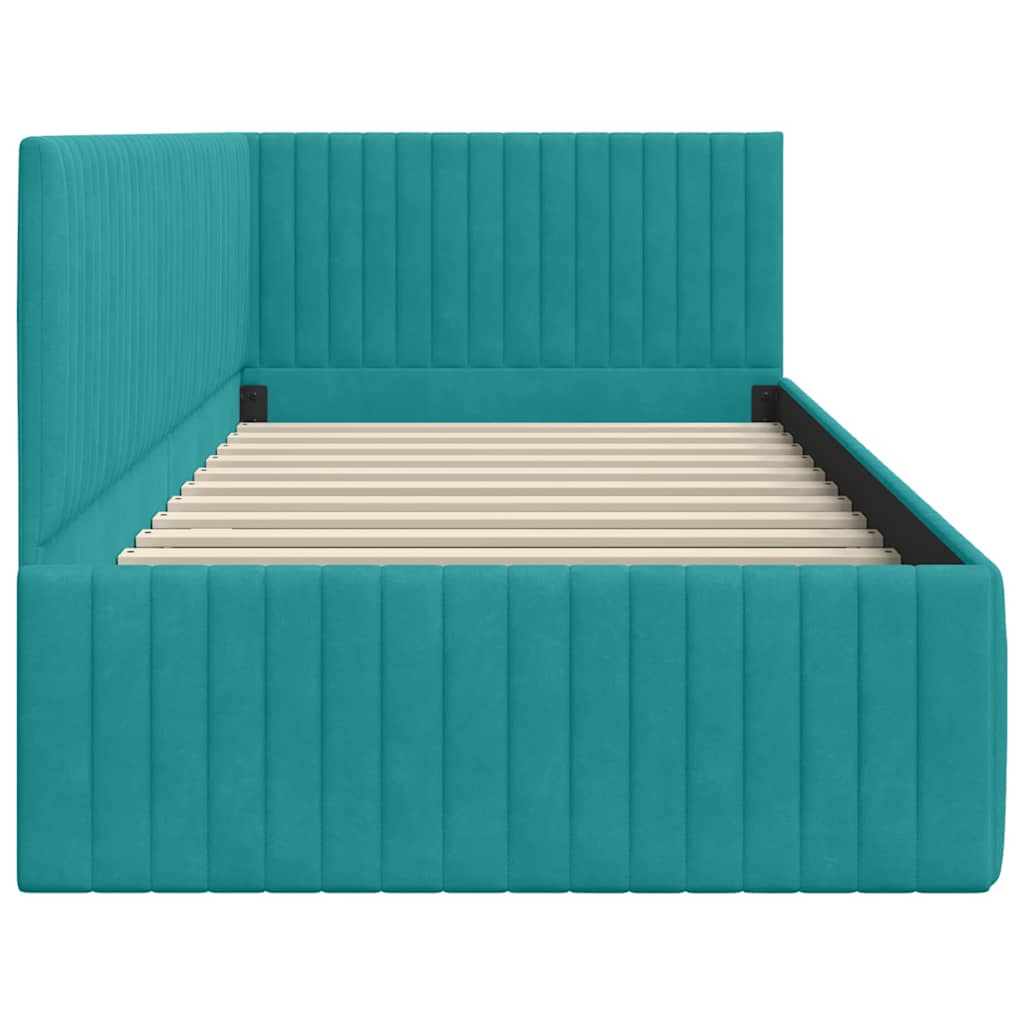 Eckbettgestell mit Kopfteil Türkis 90 cm x 200 cm Samt