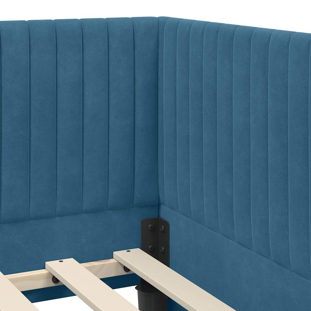 Eckbettgestell mit Kopfteil Blau 100 cm x 200 cm Samt