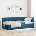 Eckbettgestell mit Kopfteil Blau 100 cm x 200 cm Samt