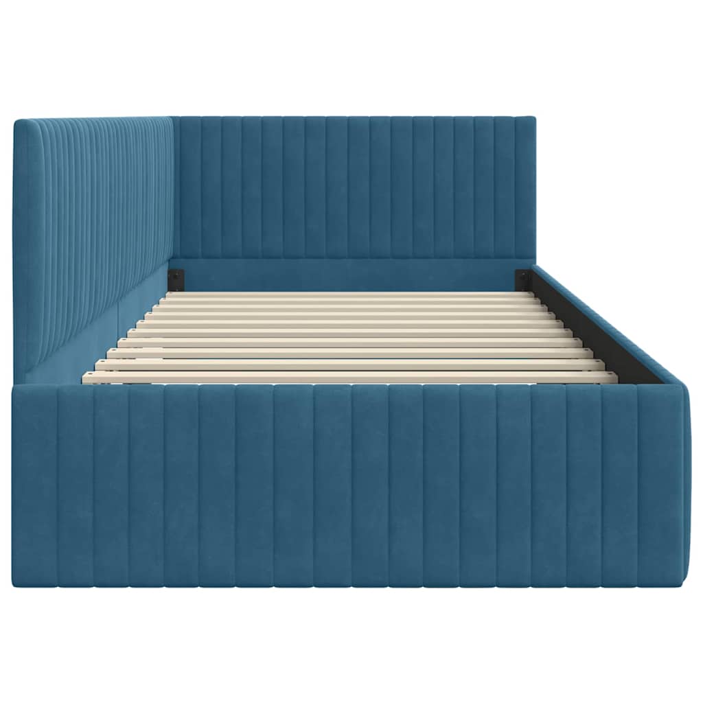 Eckbettgestell mit Kopfteil Blau 100 cm x 200 cm Samt