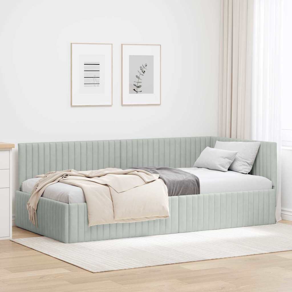 Eckbettgestell mit Kopfteil Hellgrau 100 cm x 200 cm Samt