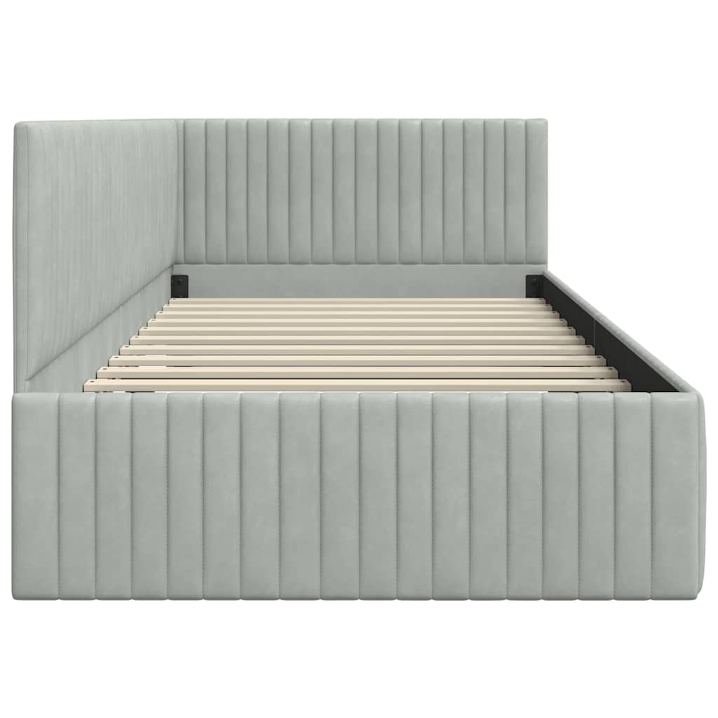 Eckbettgestell mit Kopfteil Hellgrau 100 cm x 200 cm Samt