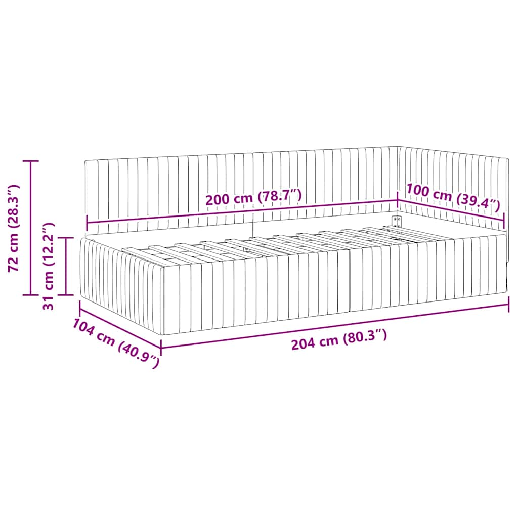 Eckbettgestell mit Kopfteil Hellgrau 100 cm x 200 cm Samt