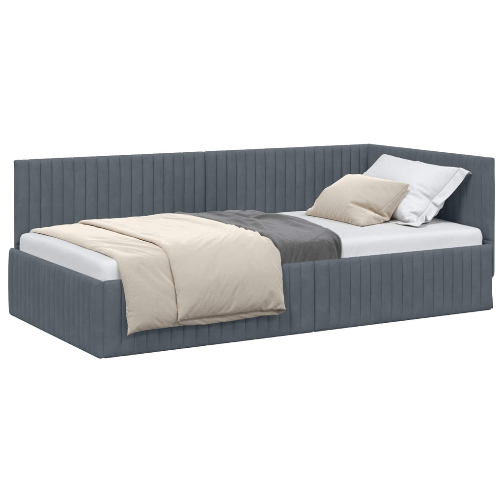 Eckbettgestell mit Kopfteil Dunkelgrau 100 cm x 200 cm Samt