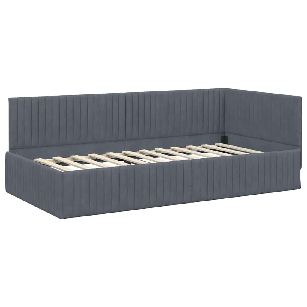 Eckbettgestell mit Kopfteil Dunkelgrau 100 cm x 200 cm Samt