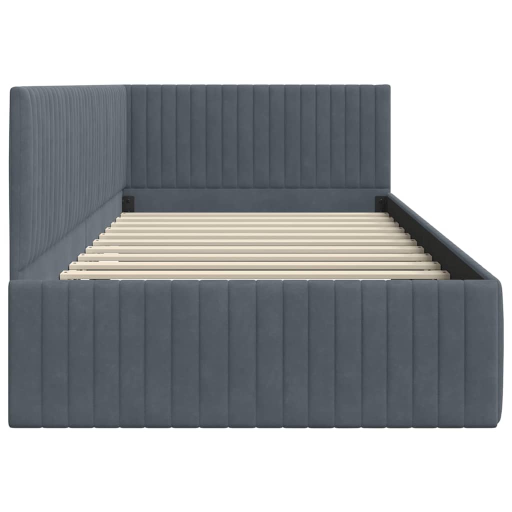 Eckbettgestell mit Kopfteil Dunkelgrau 100 cm x 200 cm Samt