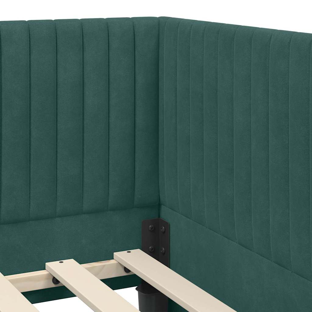 Eckbettgestell mit Kopfteil Dunkelgrün 100 cm x 200 cm Samt