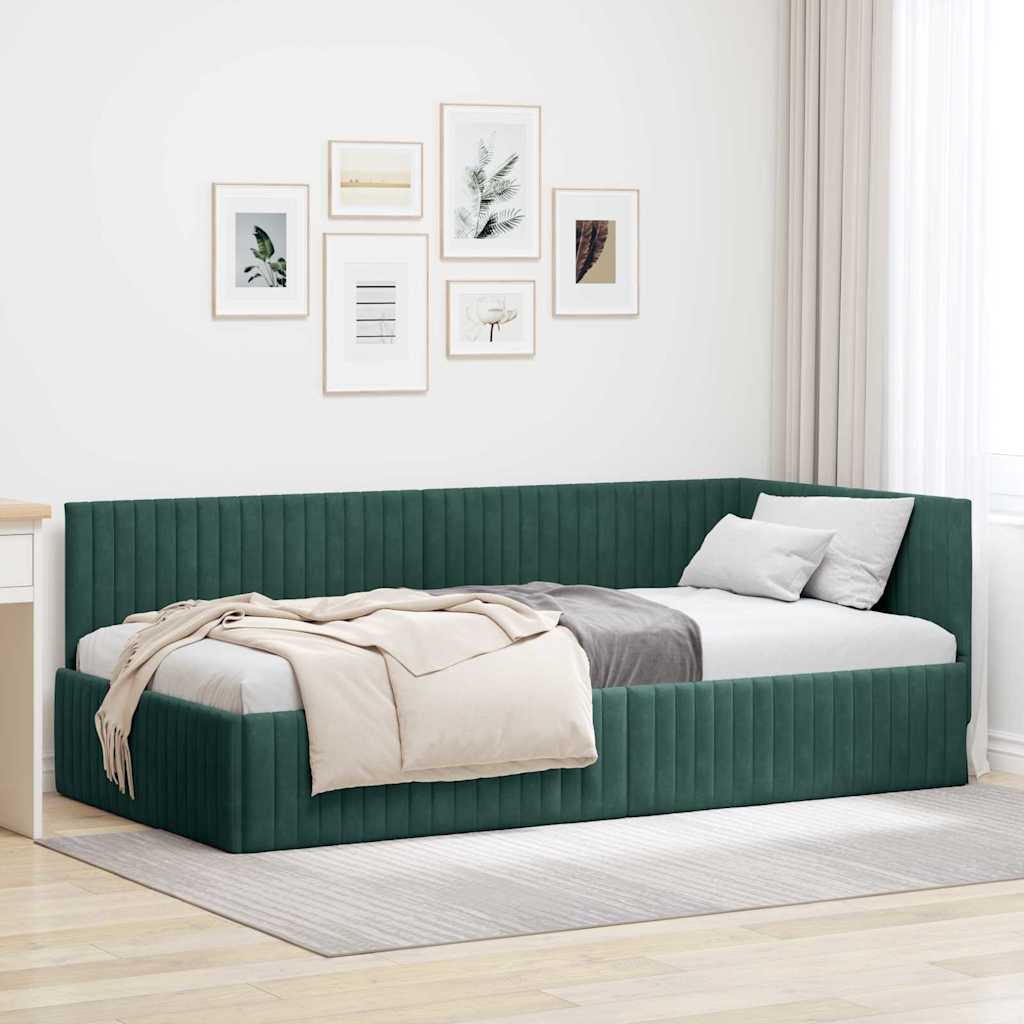 Eckbettgestell mit Kopfteil Dunkelgrün 100 cm x 200 cm Samt