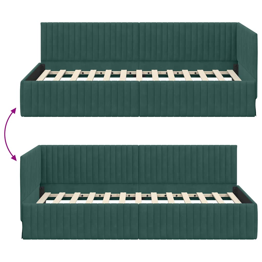 Eckbettgestell mit Kopfteil Dunkelgrün 100 cm x 200 cm Samt