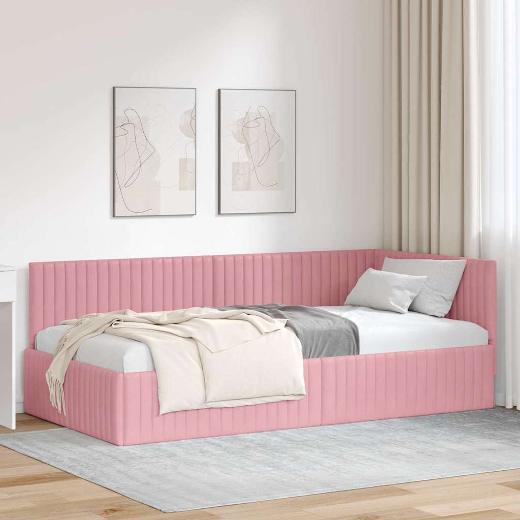 Eckbettgestell mit Kopfteil Rosa 100 cm x 200 cm Samt