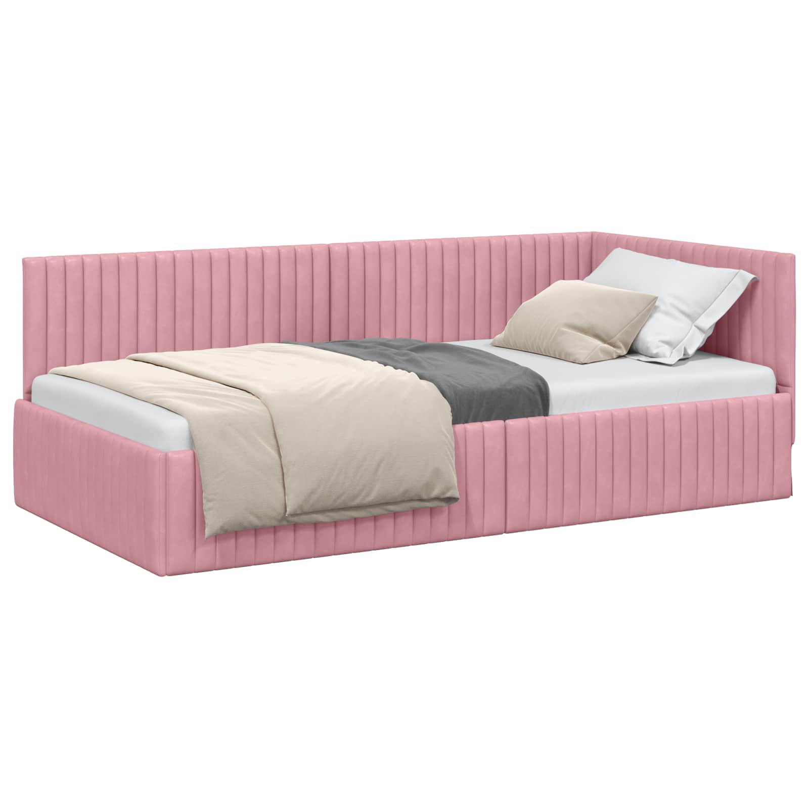 Eckbettgestell mit Kopfteil Rosa 100 cm x 200 cm Samt