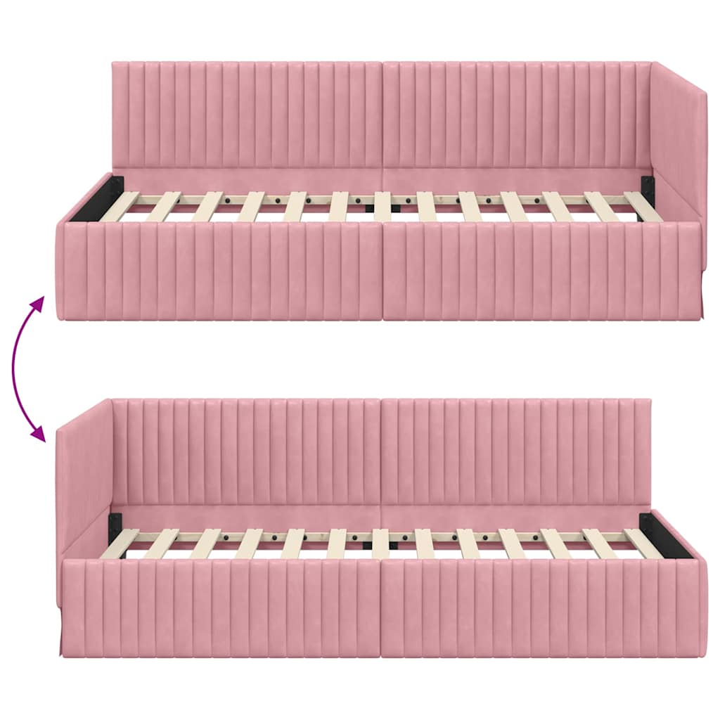 Eckbettgestell mit Kopfteil Rosa 100 cm x 200 cm Samt