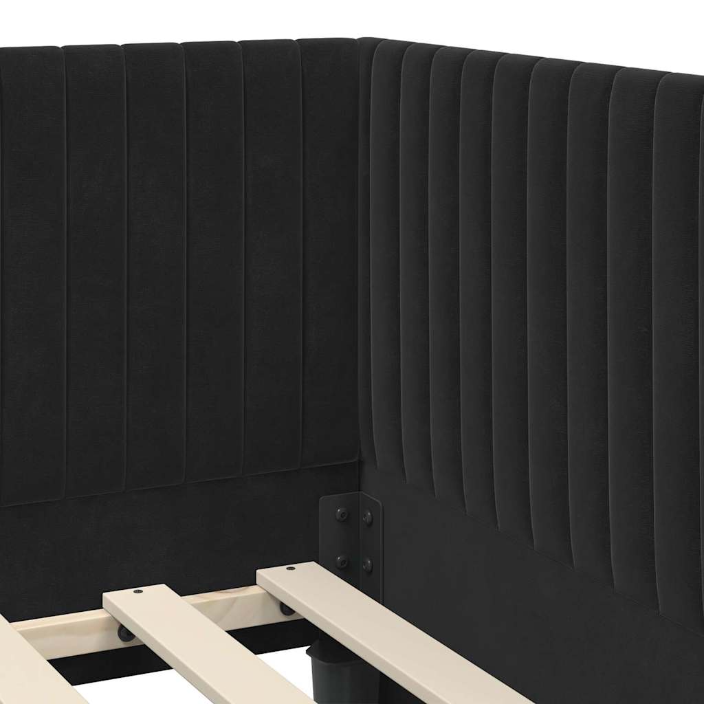 Eckbettgestell mit Kopfteil Schwarz 100 cm x 200 cm Samt