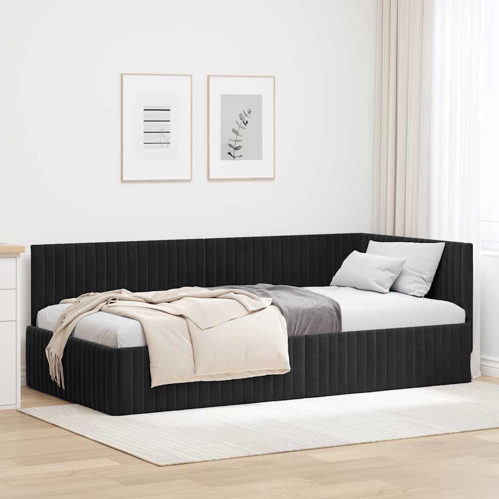 Eckbettgestell mit Kopfteil Schwarz 100 cm x 200 cm Samt