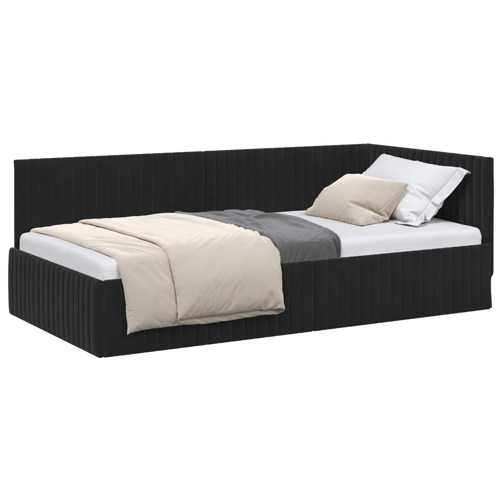 Eckbettgestell mit Kopfteil Schwarz 100 cm x 200 cm Samt