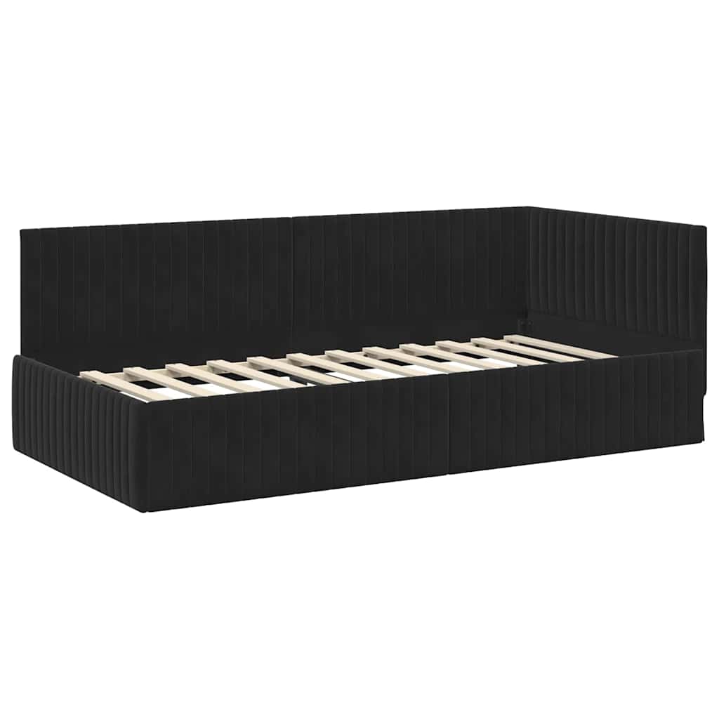 Eckbettgestell mit Kopfteil Schwarz 100 cm x 200 cm Samt