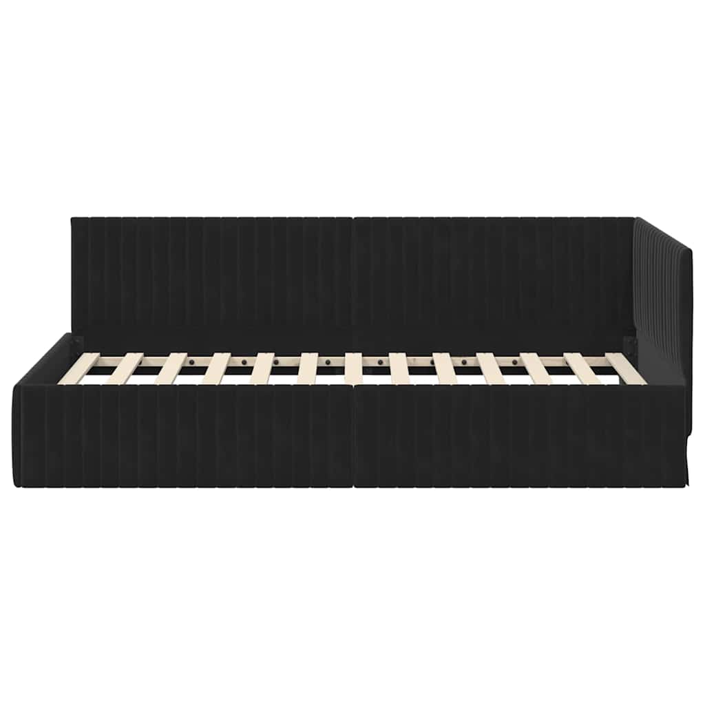 Eckbettgestell mit Kopfteil Schwarz 100 cm x 200 cm Samt