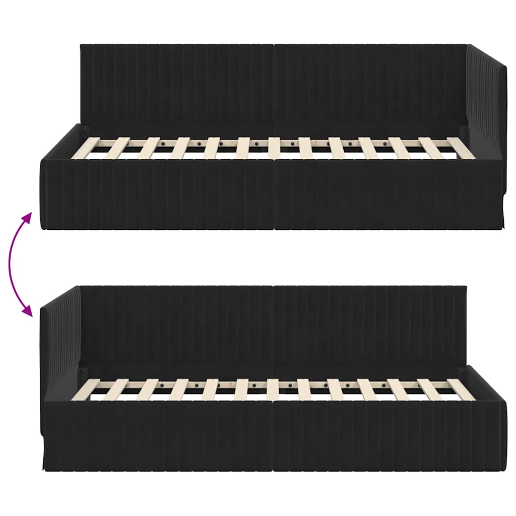 Eckbettgestell mit Kopfteil Schwarz 100 cm x 200 cm Samt