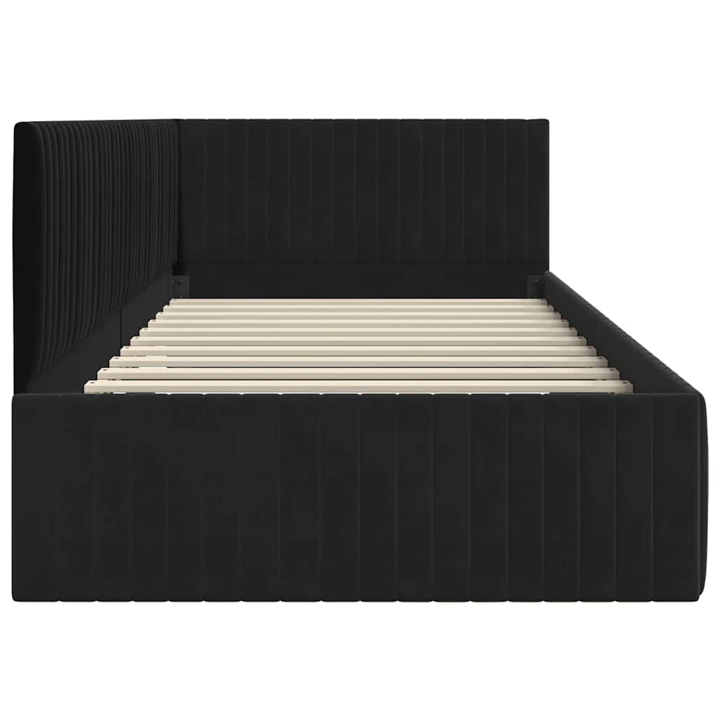 Eckbettgestell mit Kopfteil Schwarz 100 cm x 200 cm Samt