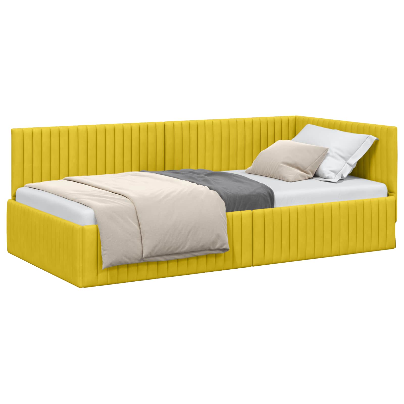 Eckbettgestell mit Kopfteil Gelb 100 cm x 200 cm Samt
