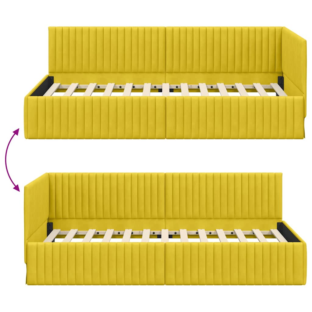 Eckbettgestell mit Kopfteil Gelb 100 cm x 200 cm Samt