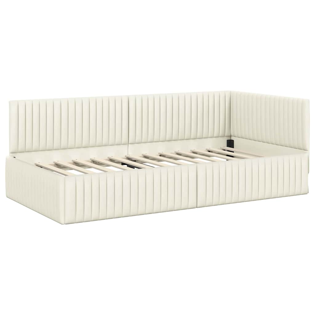 Eckbettgestell mit Kopfteil Creme 100 cm x 200 cm Samt