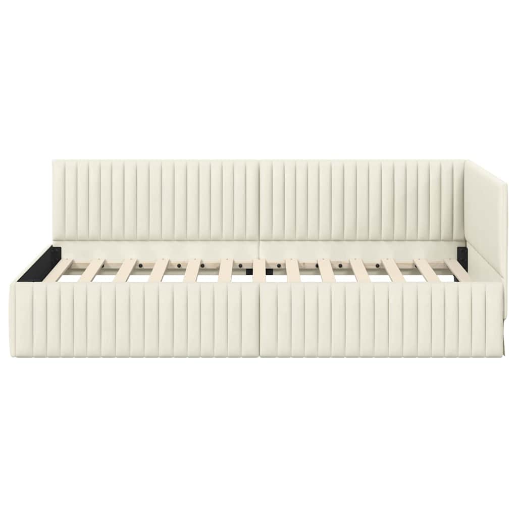 Eckbettgestell mit Kopfteil Creme 100 cm x 200 cm Samt