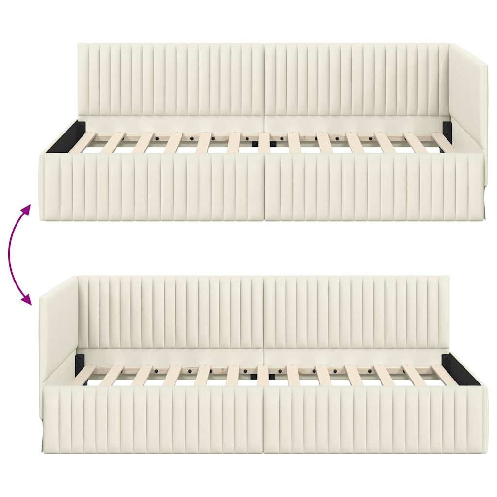 Eckbettgestell mit Kopfteil Creme 100 cm x 200 cm Samt