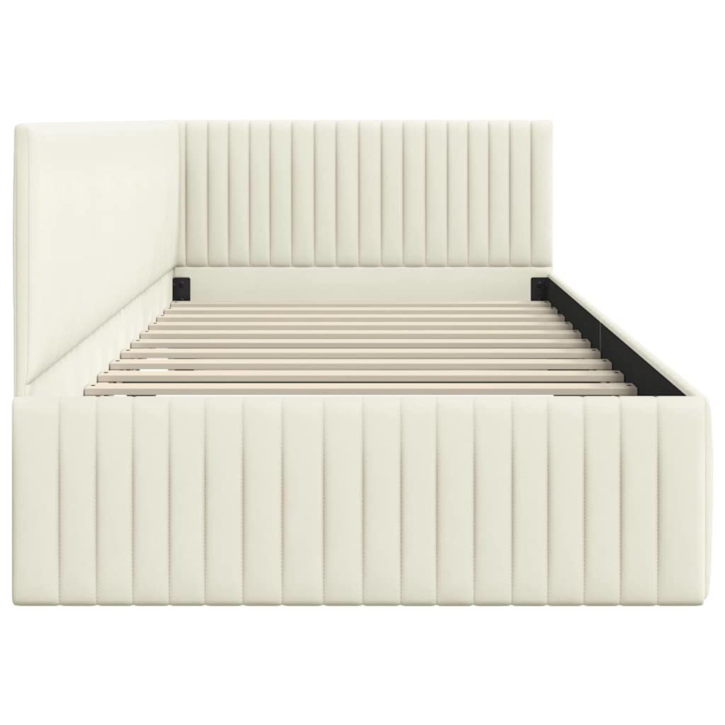 Eckbettgestell mit Kopfteil Creme 100 cm x 200 cm Samt