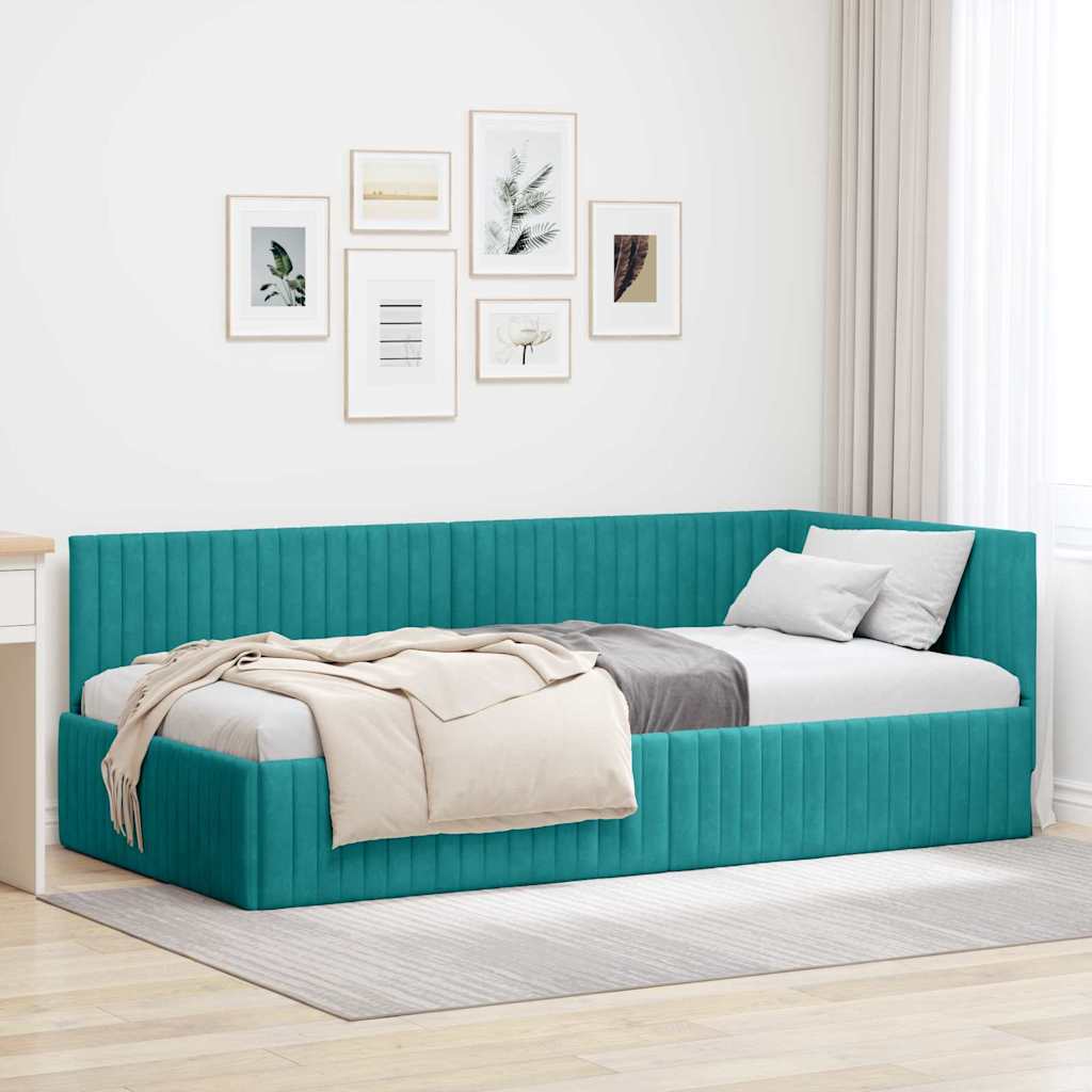 Eckbettgestell mit Kopfteil Türkis 100 cm x 200 cm Samt