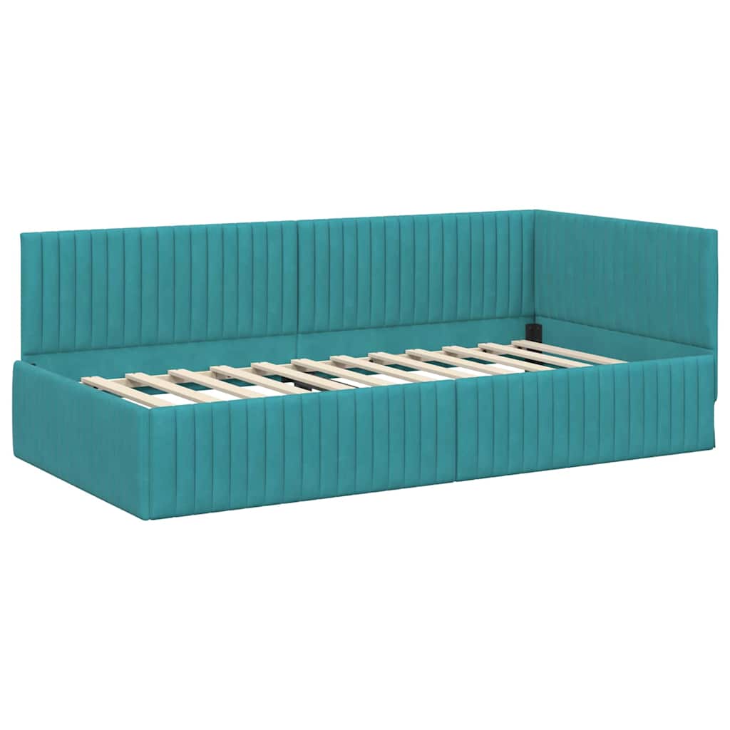Eckbettgestell mit Kopfteil Türkis 100 cm x 200 cm Samt