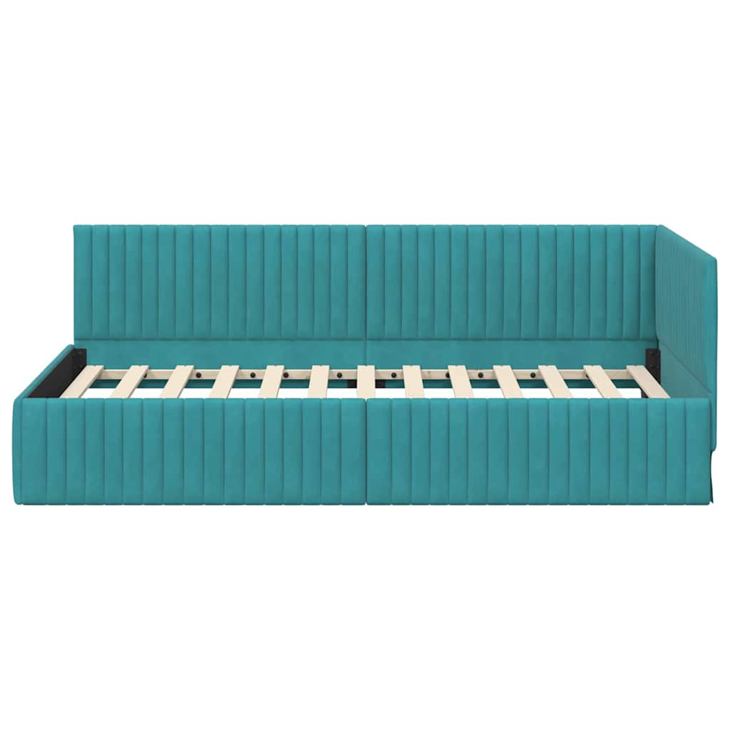Eckbettgestell mit Kopfteil Türkis 100 cm x 200 cm Samt