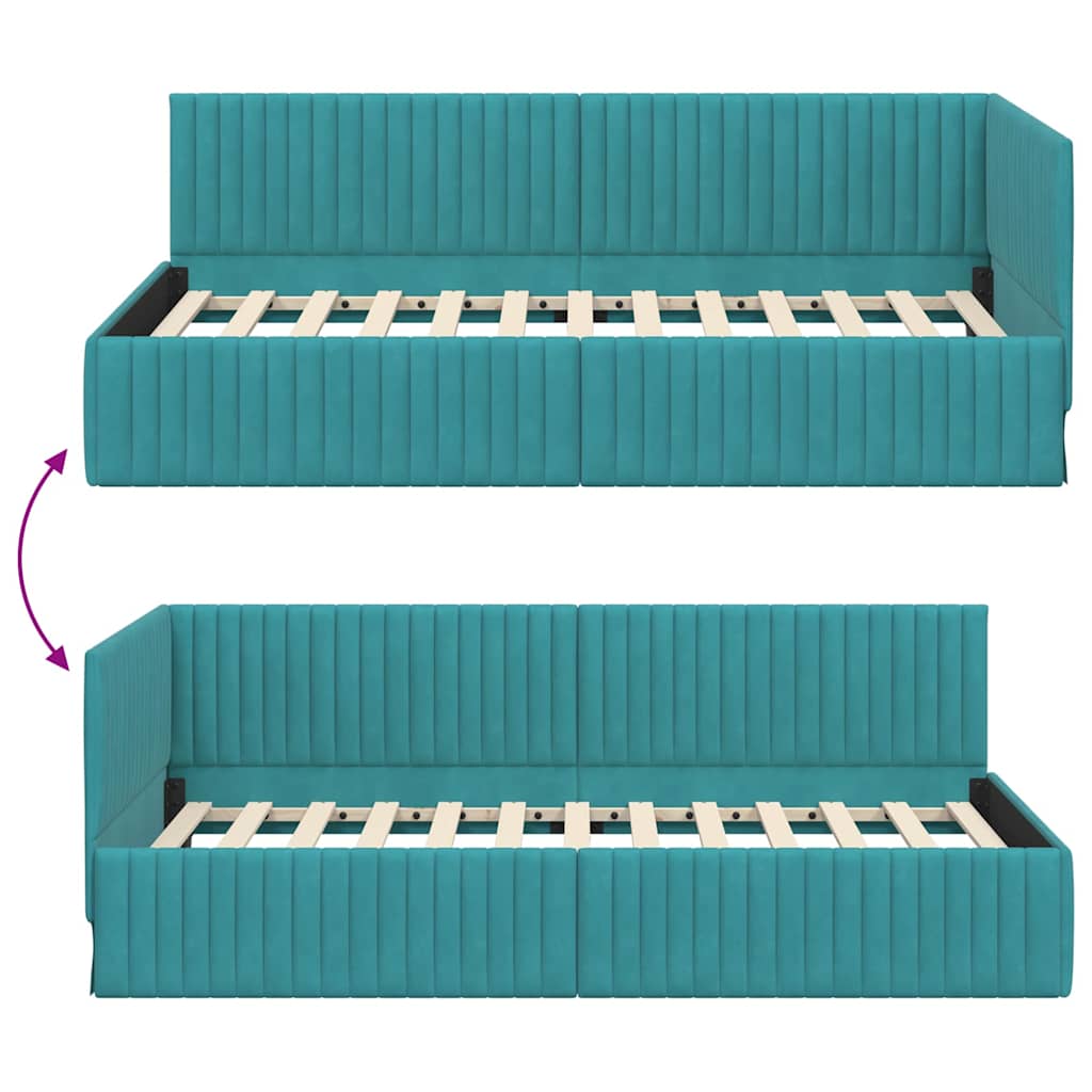 Eckbettgestell mit Kopfteil Türkis 100 cm x 200 cm Samt