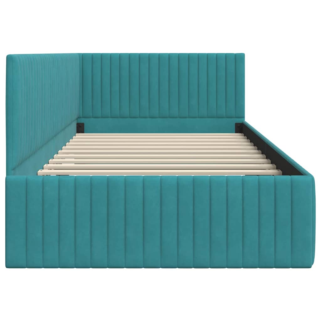 Eckbettgestell mit Kopfteil Türkis 100 cm x 200 cm Samt