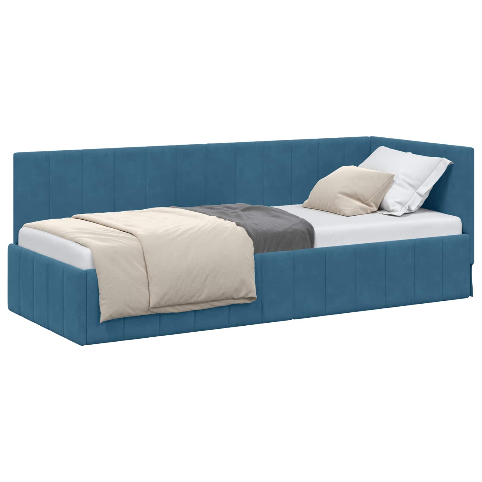 Eckbettgestell mit Kopfteil Blau 80 cm x 200 cm Samt