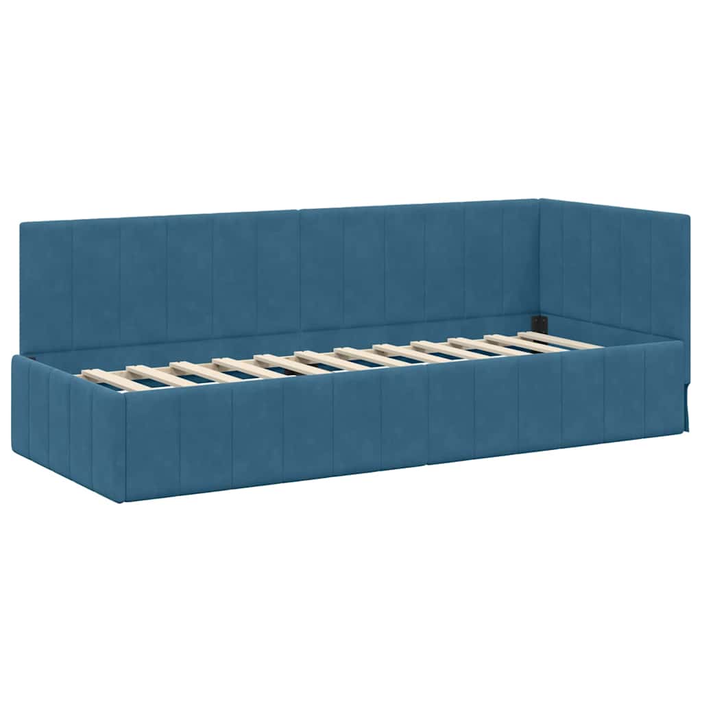 Eckbettgestell mit Kopfteil Blau 80 cm x 200 cm Samt