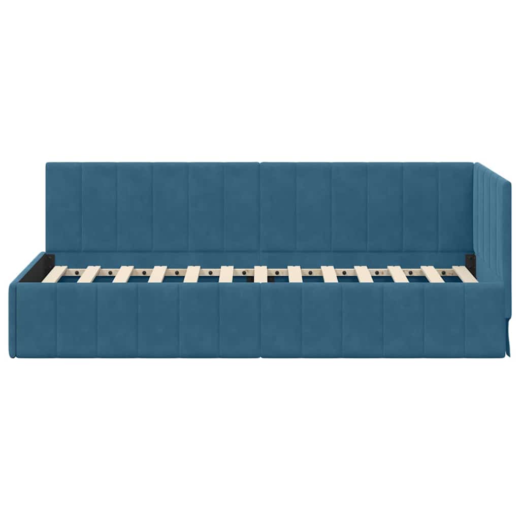 Eckbettgestell mit Kopfteil Blau 80 cm x 200 cm Samt
