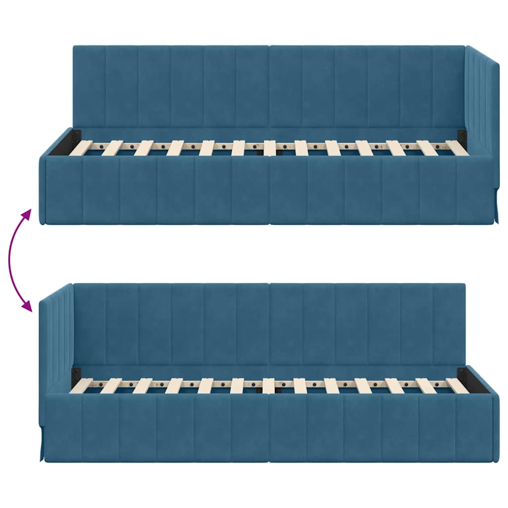 Eckbettgestell mit Kopfteil Blau 80 cm x 200 cm Samt