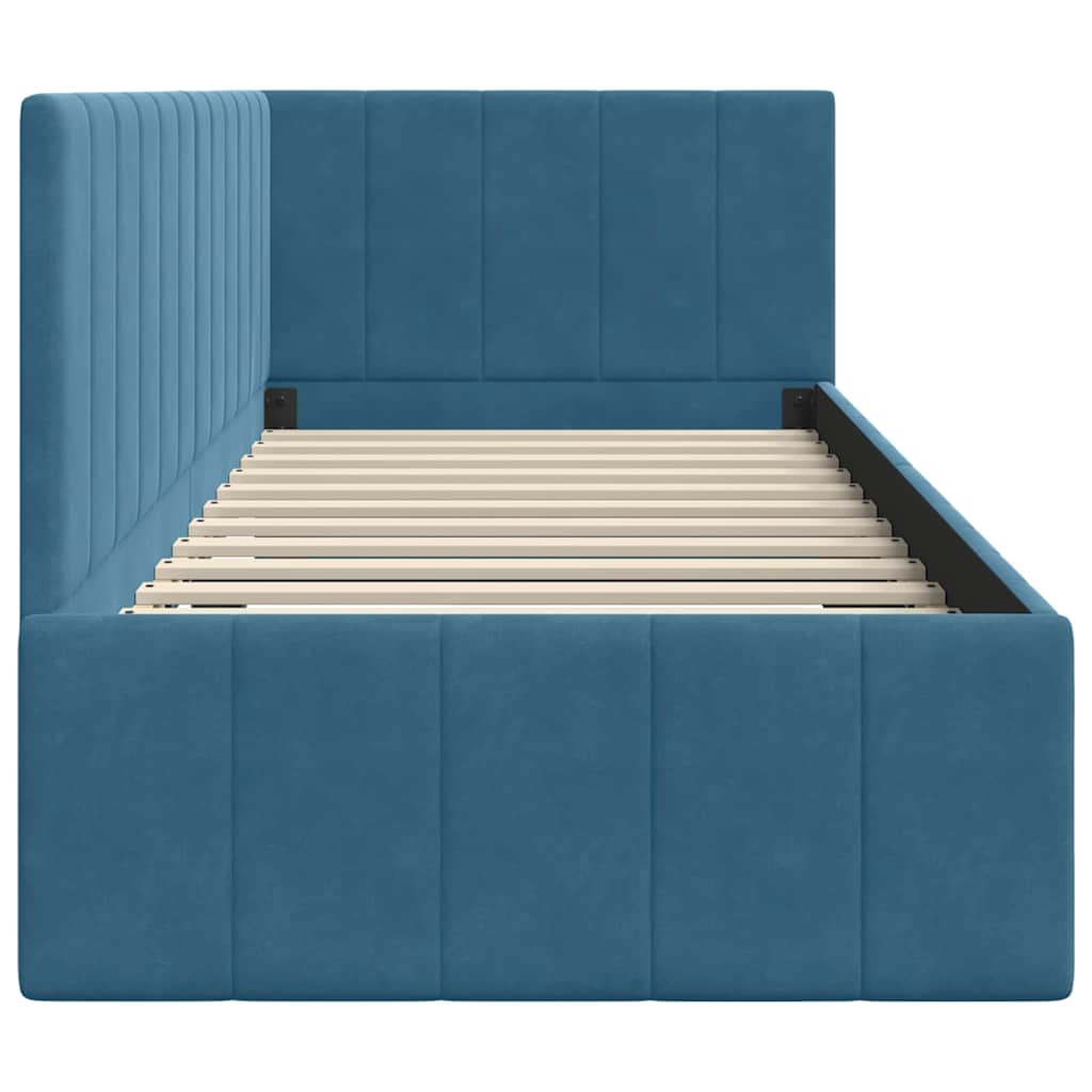 Eckbettgestell mit Kopfteil Blau 80 cm x 200 cm Samt