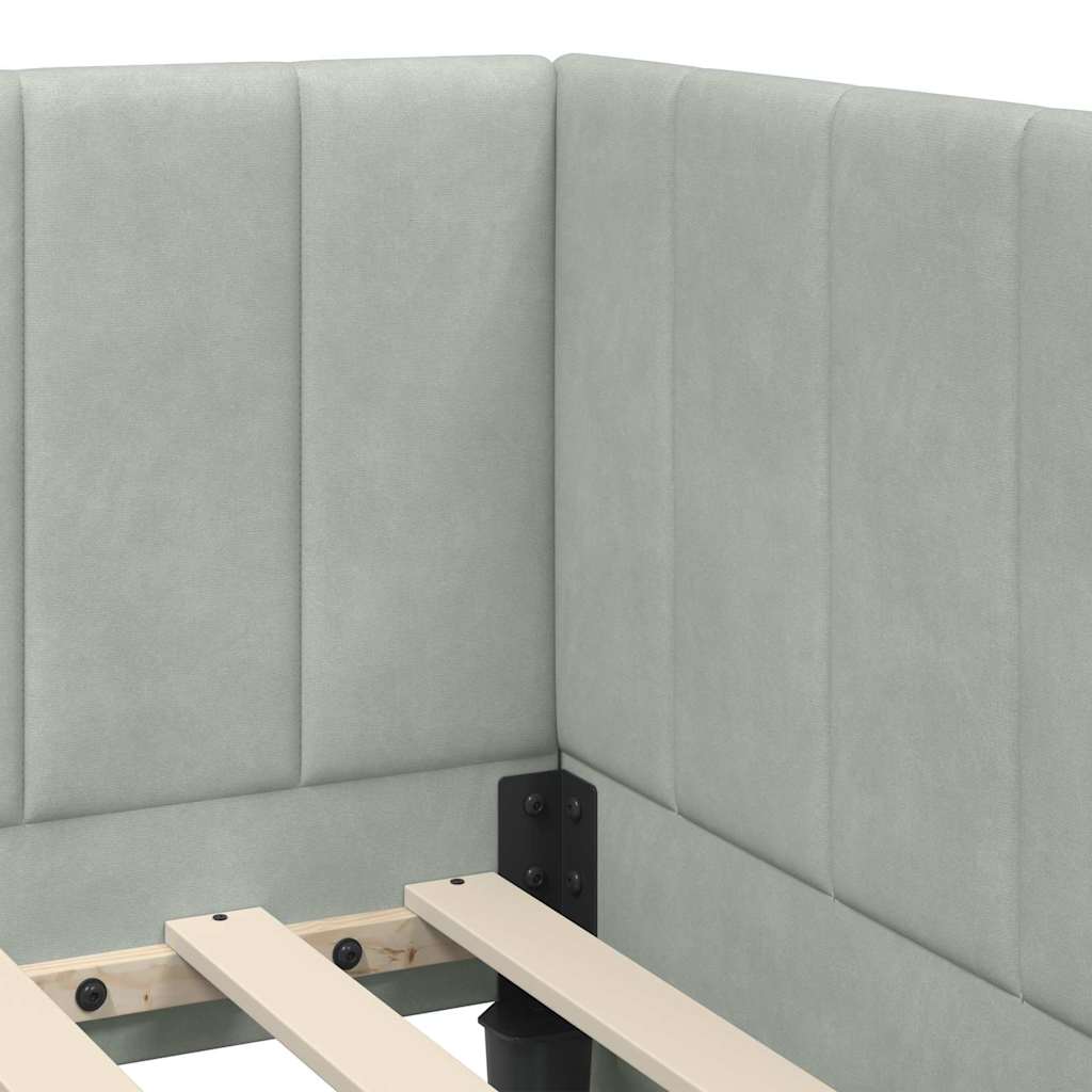 Eckbettgestell mit Kopfteil Hellgrau 80 cm x 200 cm Samt