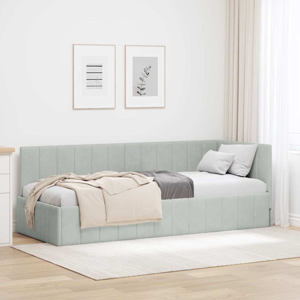Eckbettgestell mit Kopfteil Hellgrau 80 cm x 200 cm Samt