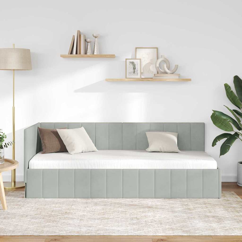Eckbettgestell mit Kopfteil Hellgrau 80 cm x 200 cm Samt