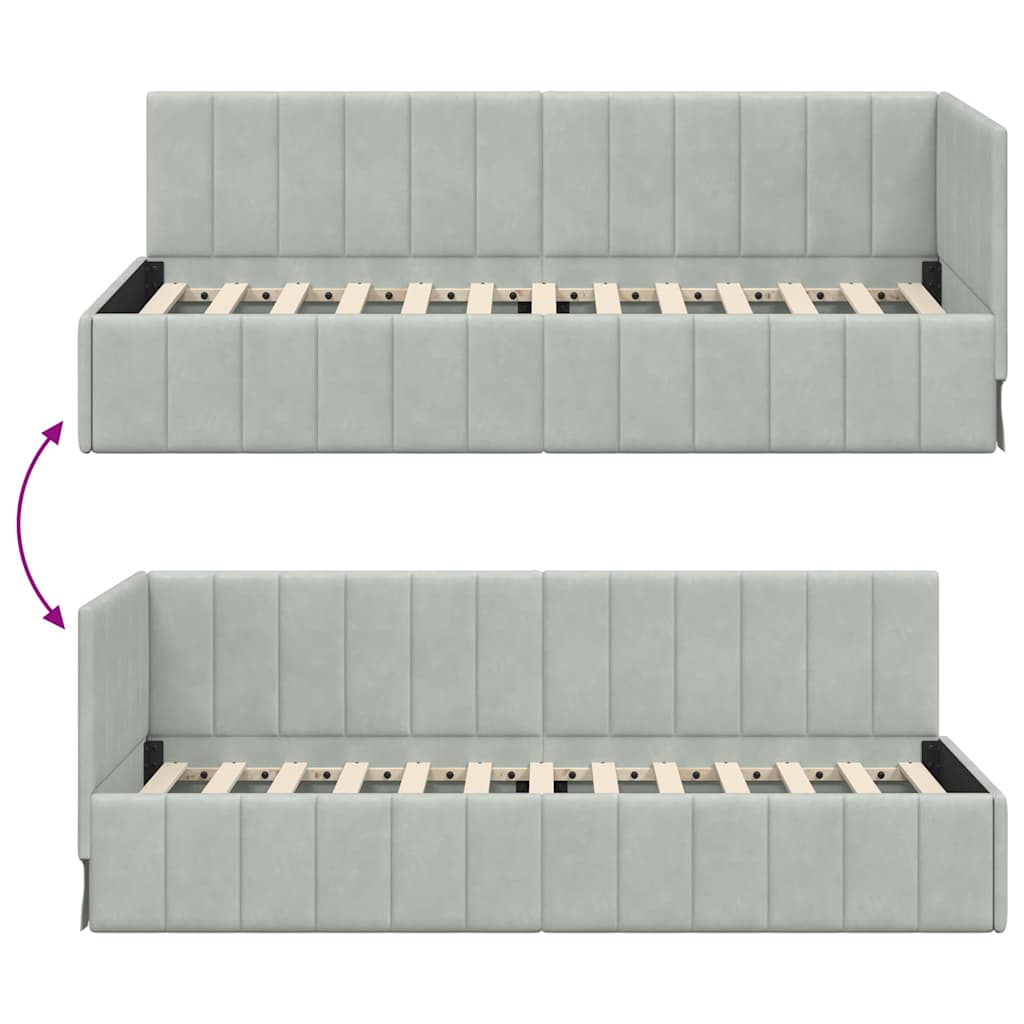 Eckbettgestell mit Kopfteil Hellgrau 80 cm x 200 cm Samt