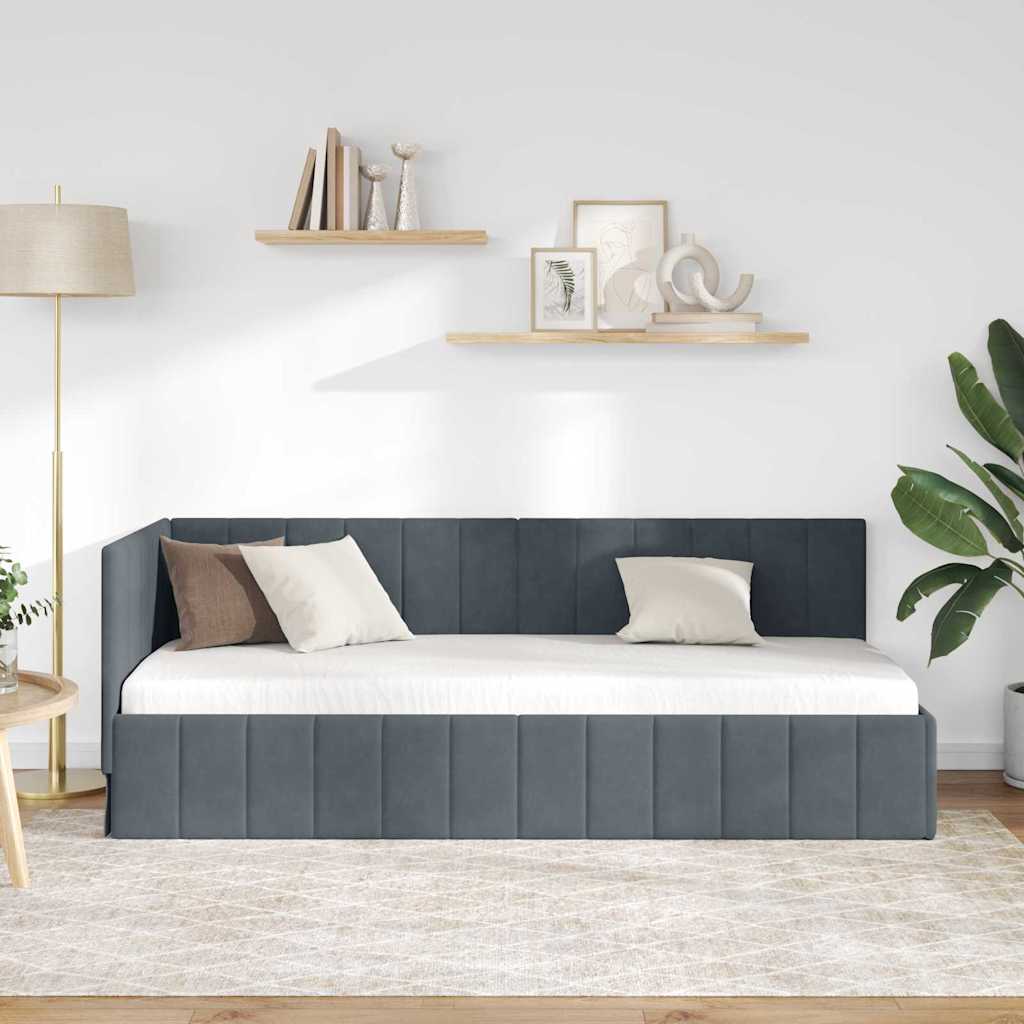 Eckbettgestell mit Kopfteil Dunkelgrau 80 cm x 200 cm Samt