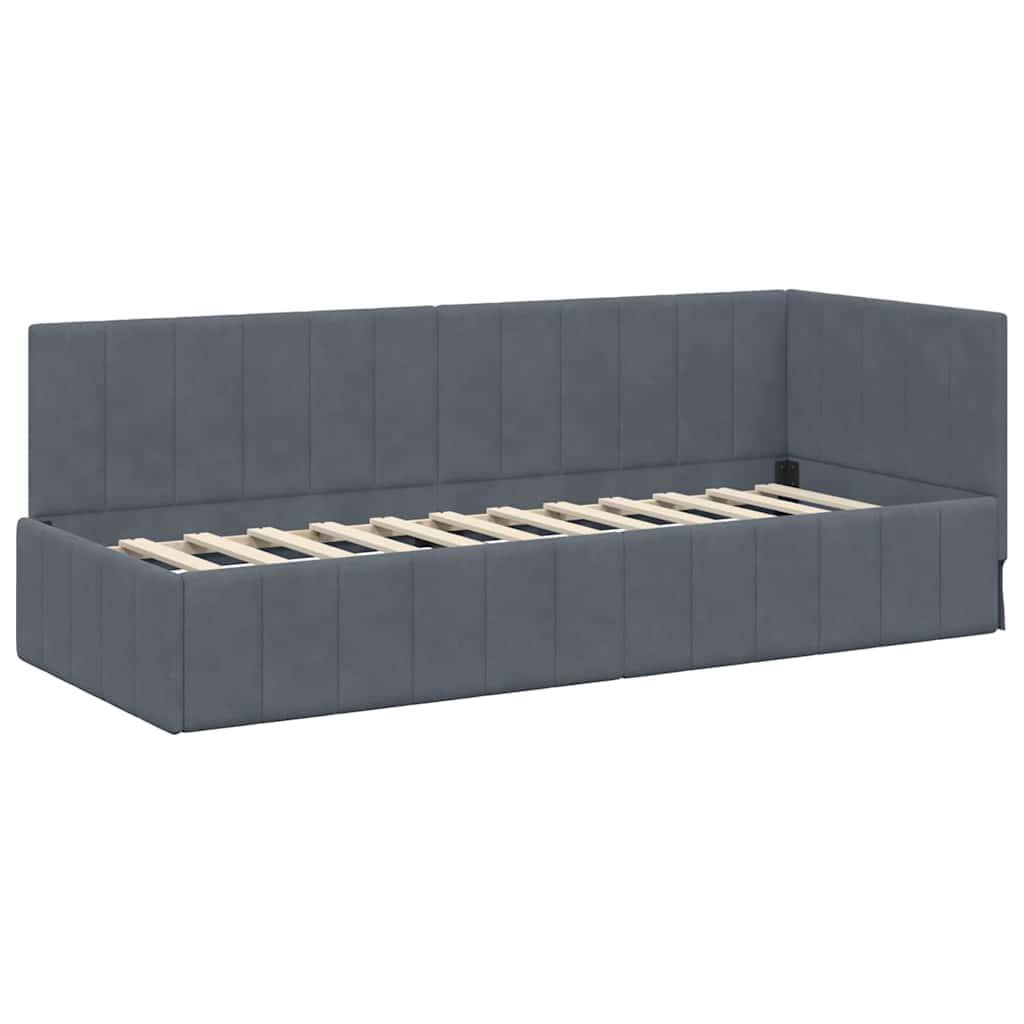 Eckbettgestell mit Kopfteil Dunkelgrau 80 cm x 200 cm Samt