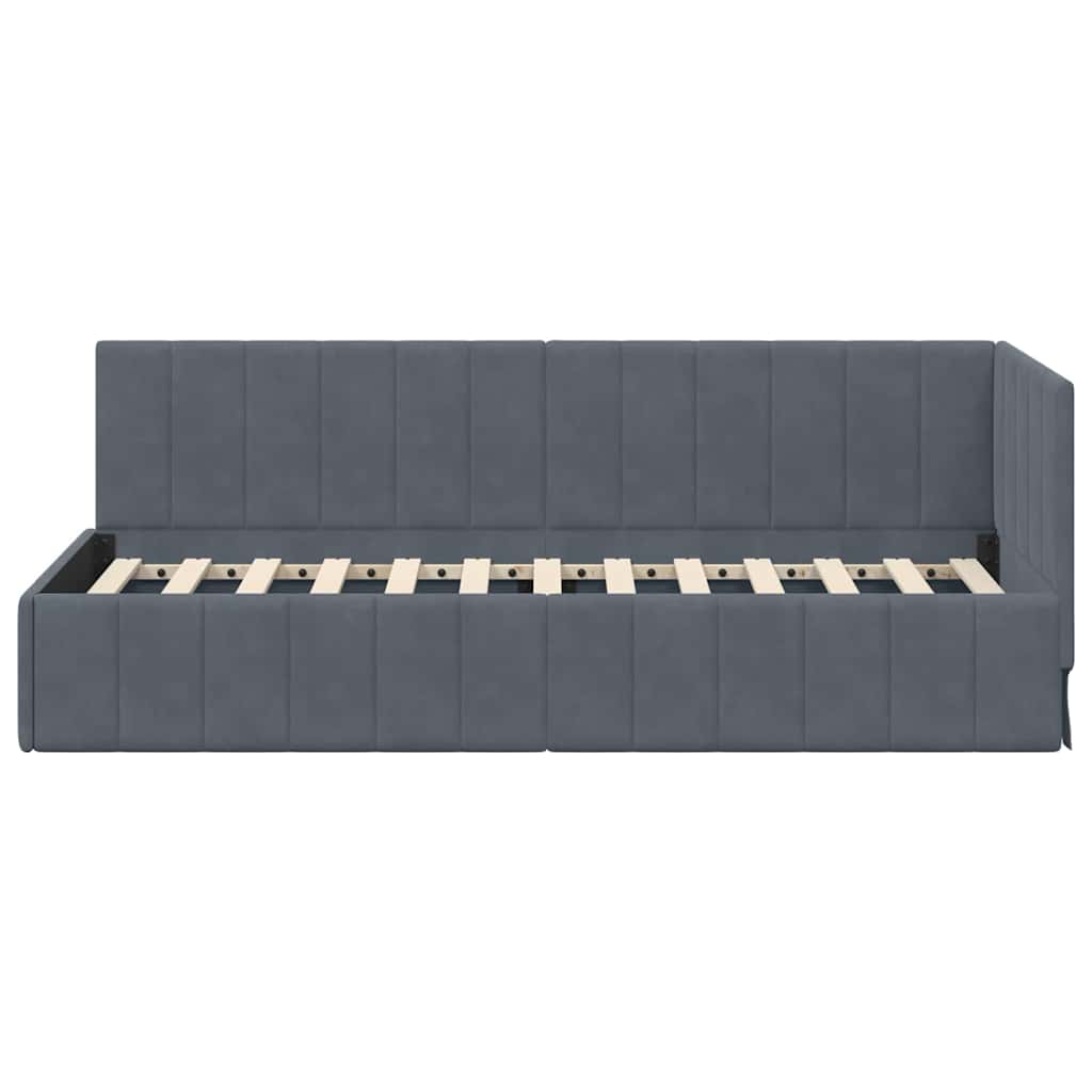 Eckbettgestell mit Kopfteil Dunkelgrau 80 cm x 200 cm Samt