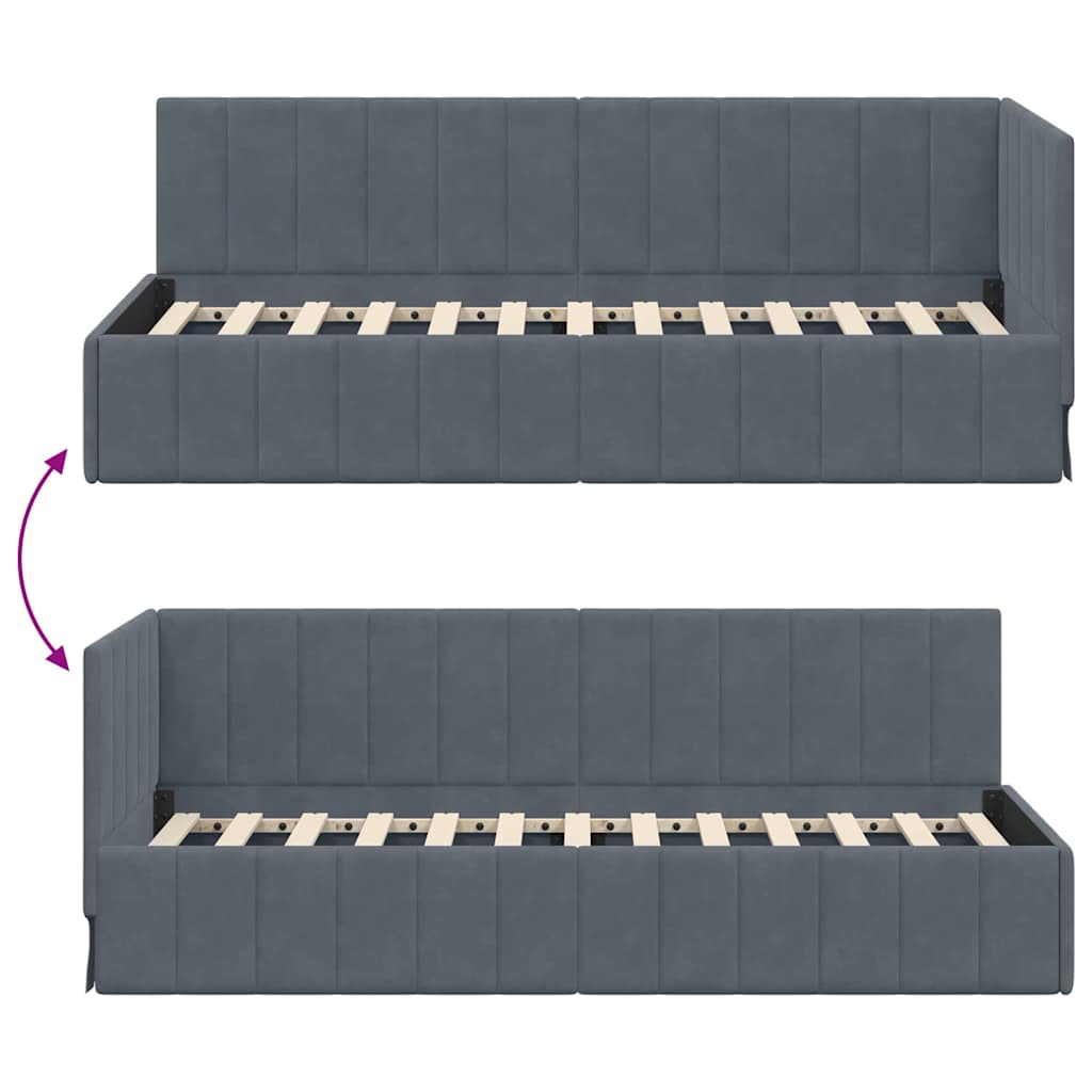 Eckbettgestell mit Kopfteil Dunkelgrau 80 cm x 200 cm Samt