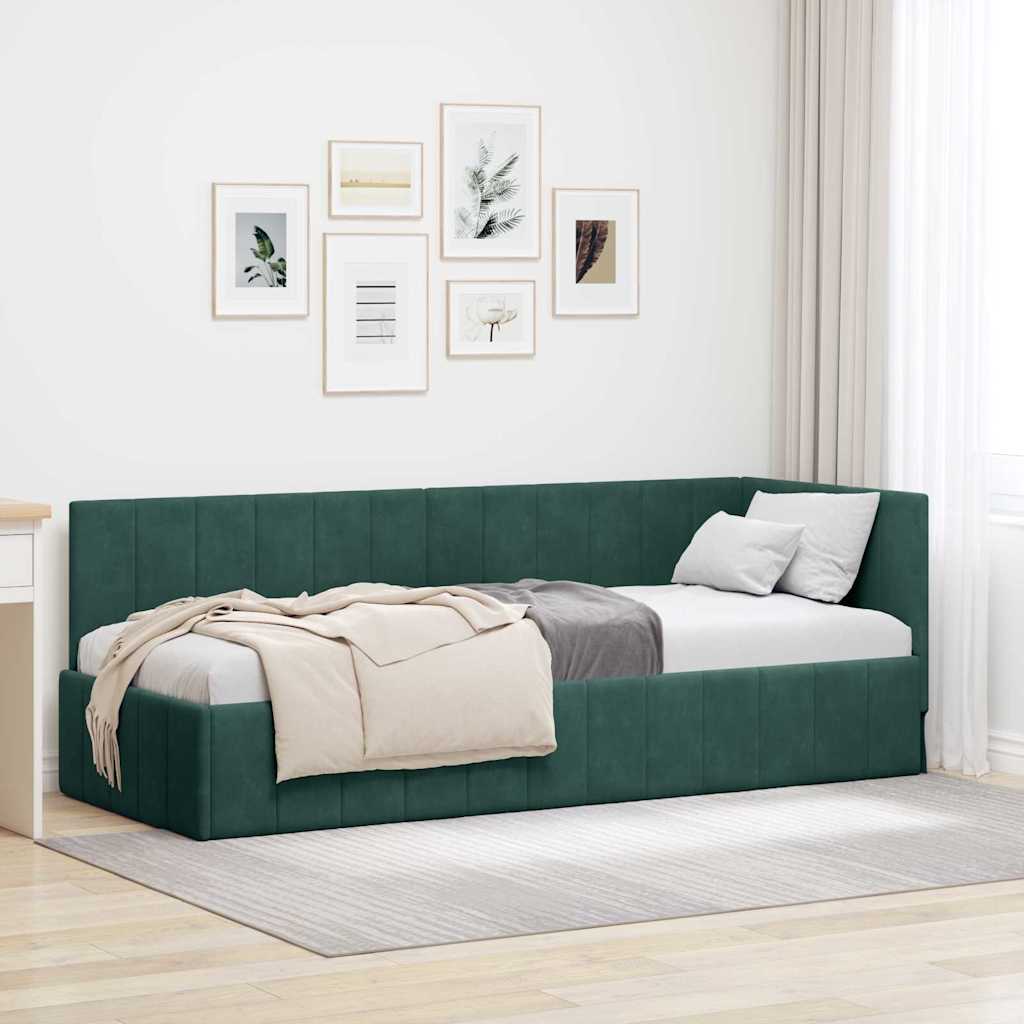 Eckbettgestell mit Kopfteil Dunkelgrün 80 cm x 200 cm Samt