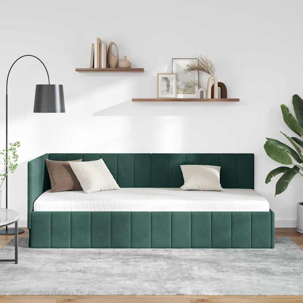 Eckbettgestell mit Kopfteil Dunkelgrün 80 cm x 200 cm Samt